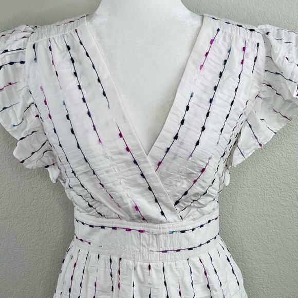 Donna Morgan Embroidered White Flutter-Sleeve Two-Tier V-Neck Mini Dress 10 NWOT - Picture 7 of 13